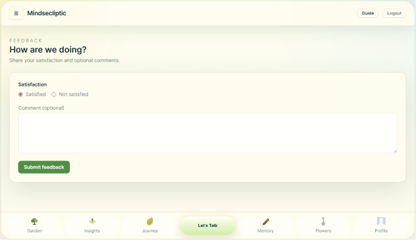 In-app feedback form for individual users