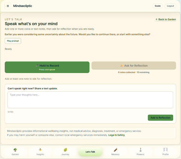 Let's Talk multi-note reflection screen